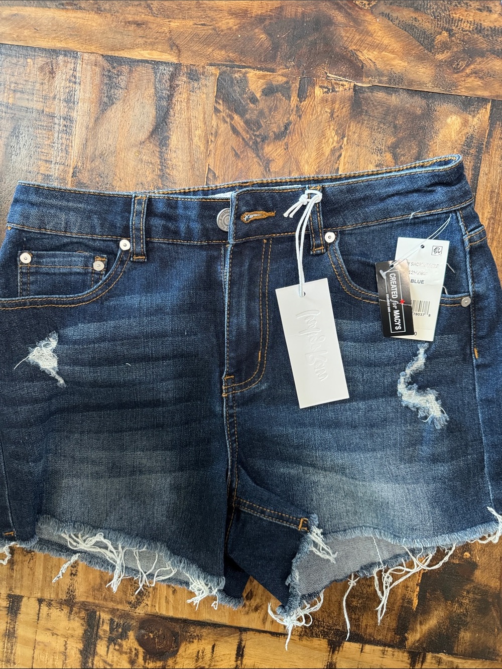 Indigo Rein Dark Blue Distressed Denim Shorts